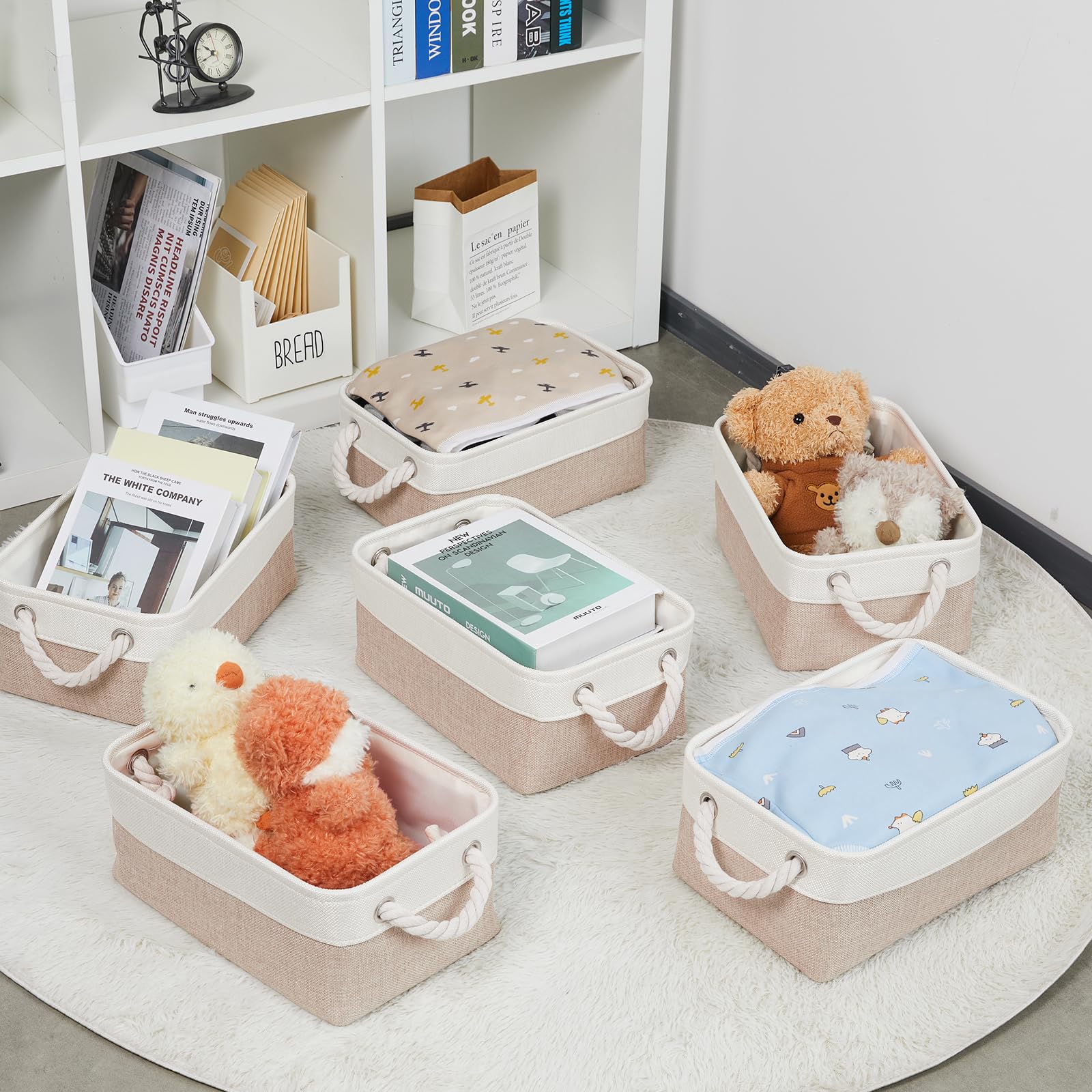 CDL Hand Stitched Mini Basket ベージュ Amazon.com: Bidtakay Small Baskets Fabric Storage [6 Pack] Beige